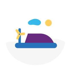 Hovercraft with sun and clouds above